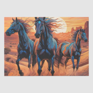 Papel De Seda Trio de Cavalos Selvagens no deserto ao Sunset