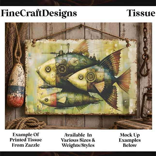 Papel De Seda Trío Steampunk Peixe Mecânico FM3L Decoupage (Criador carregado)