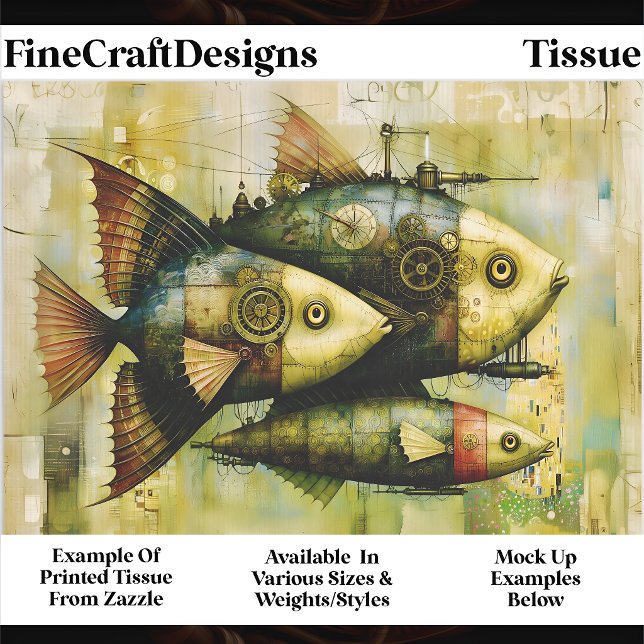 Papel De Seda Trío Steampunk Peixe Mecânico FM3R Decoupage (Criador carregado)