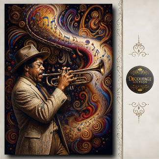 Papel De Seda Trompetista de Jazz Colorido Arte Musical
