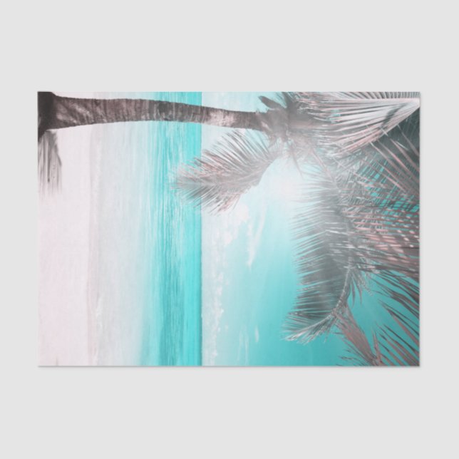 Papel De Seda Tropical Glam Rosa Aqua Blue Beach Palm Sweet 16 (Frente )