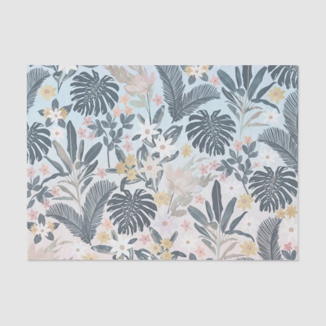 Papel De Seda Tropical Grey Gold Foliage Floral Pattern (Frente )