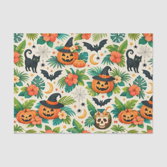 Papel De Seda Tropical Halloween Pumpkins (Frente )