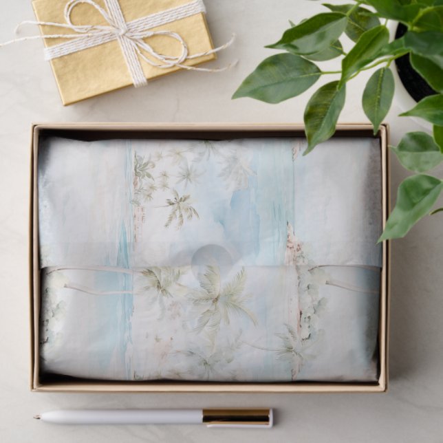 Papel De Seda Tropical Island Palm Trees Beach  (Presente)