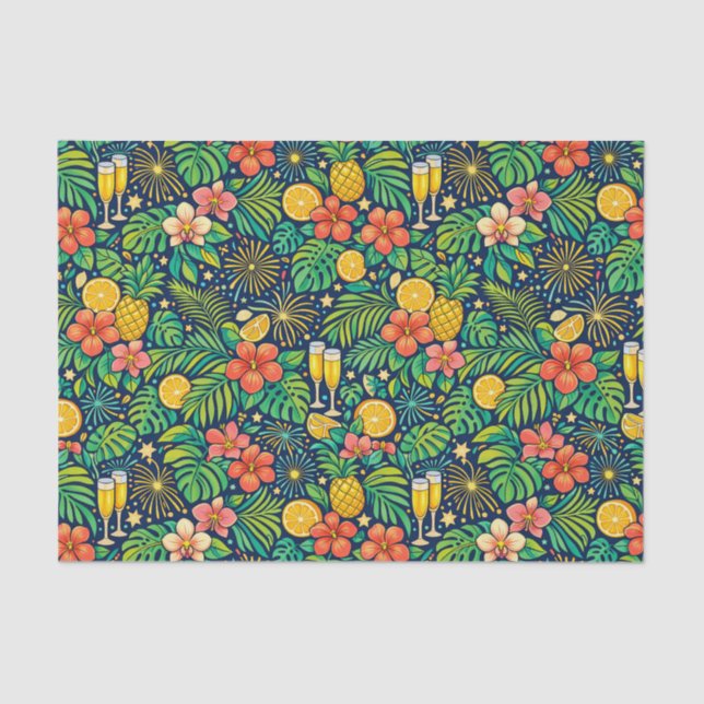 Papel De Seda Tropical Midnight Toast Celebration Pattern (Frente )