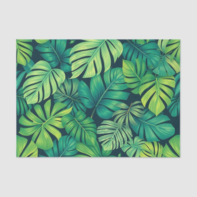 Papel De Seda Tropical Monstera Leaves Jungle Pattern (Frente )