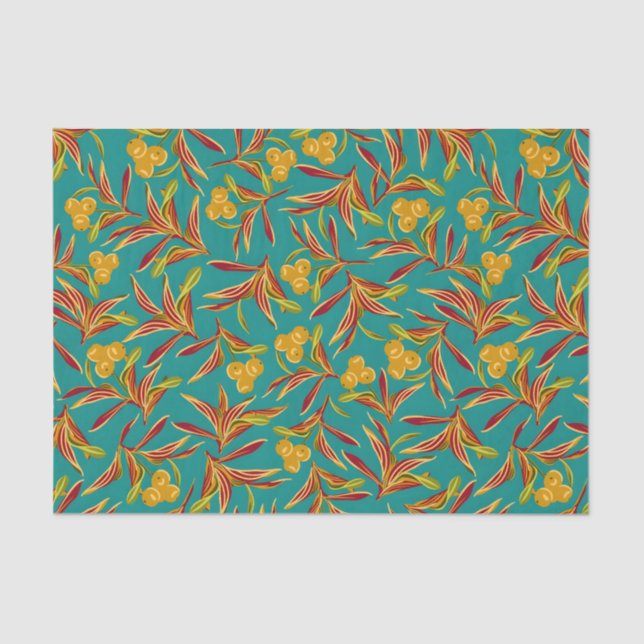 Papel De Seda Tropical Pattern with Red and Yellow Leaves (Frente )