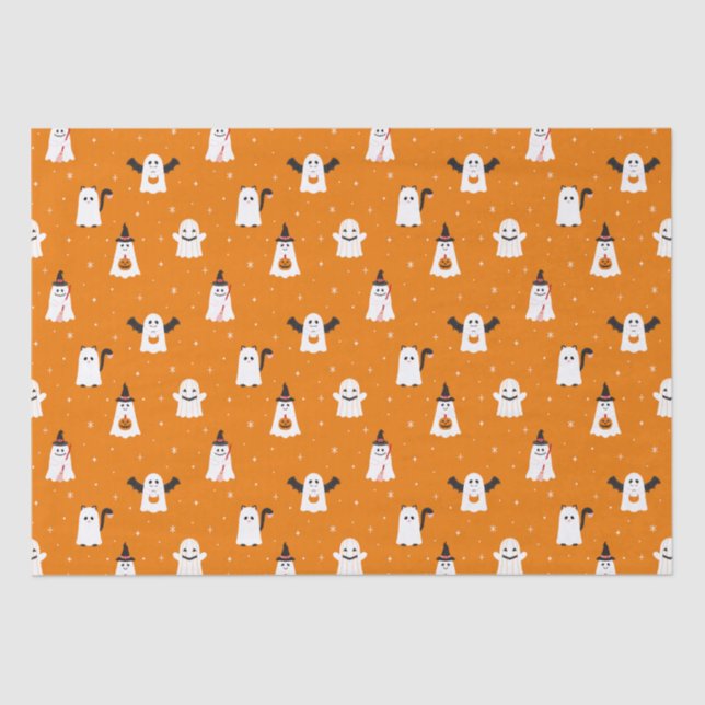 Papel De Seda Truque Adorável de Halloween ou Tratando Fantasmas (Frente )