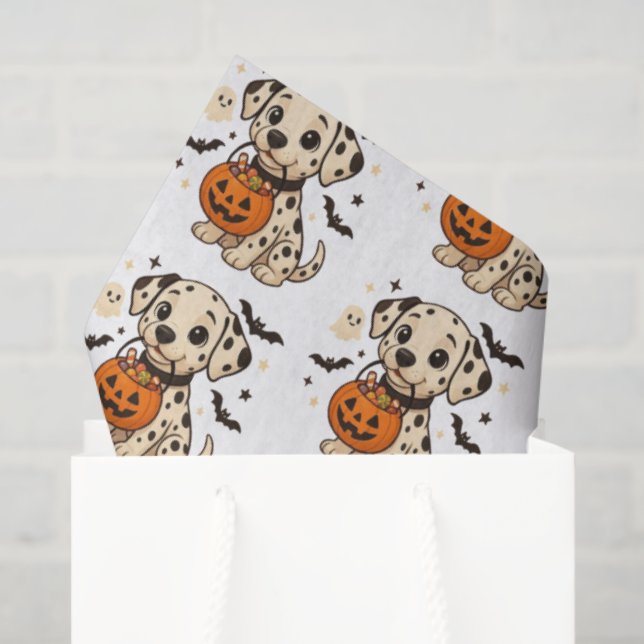 Papel De Seda Truque de Cão Dalmático Halloween ou Tratar (Sacola de presentes)
