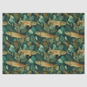 Papel De Seda Truta Marrom Água Verde Peixe Aquarela Decoupage