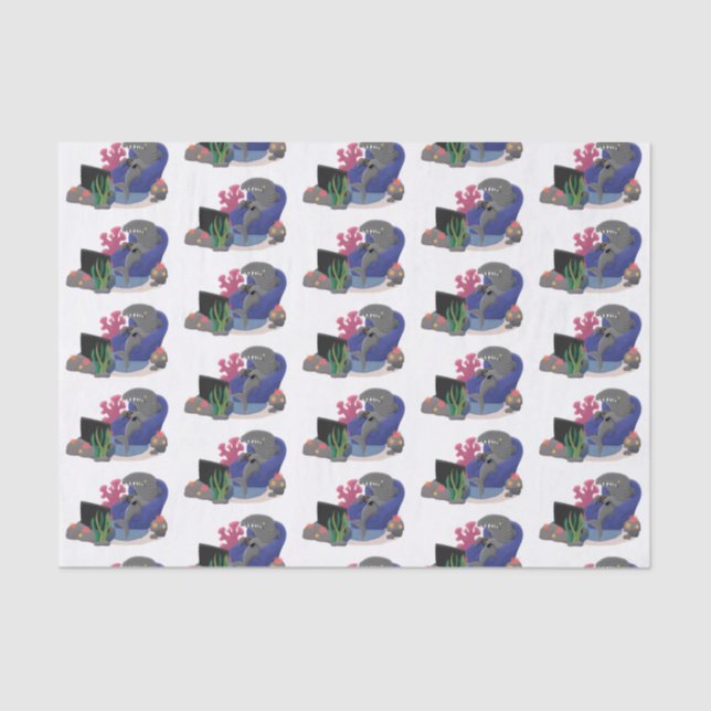 Papel De Seda Tubarão engraçado assistindo desenhos animados na  (Frente )