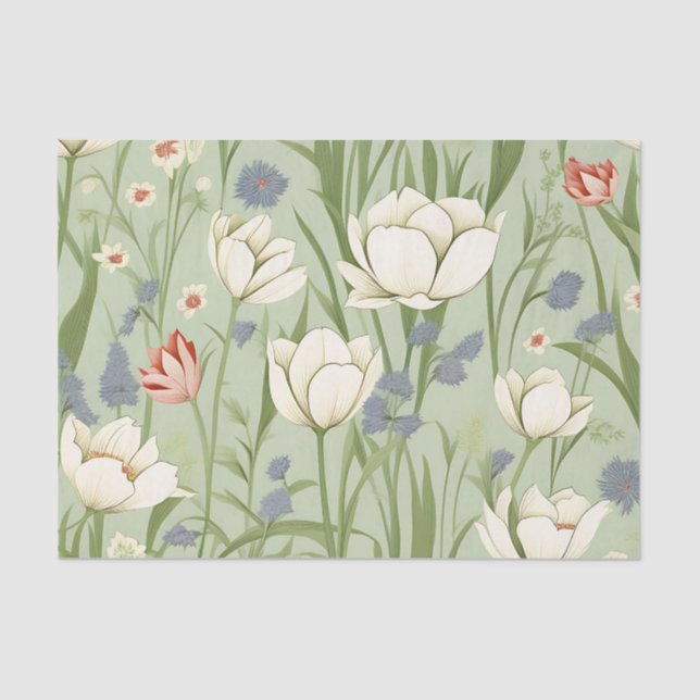 Papel De Seda Tulip Meadow em Sage Green (Frente )