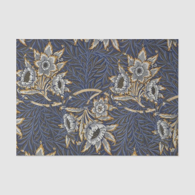 Papel De Seda Tulipa de William Morris no padrão Willow em azul  (Frente )