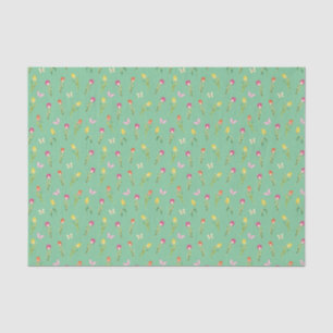 Papel De Seda Tulipas & Borboletas Padrão Verde 