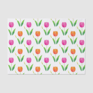 Papel De Seda Tulipas cor-de-rosa e alaranjadas da aguarela