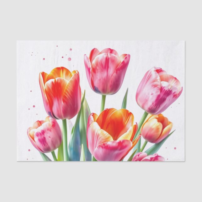 Papel De Seda Tulipas de Aquarela com Bordas Brancas (Frente )
