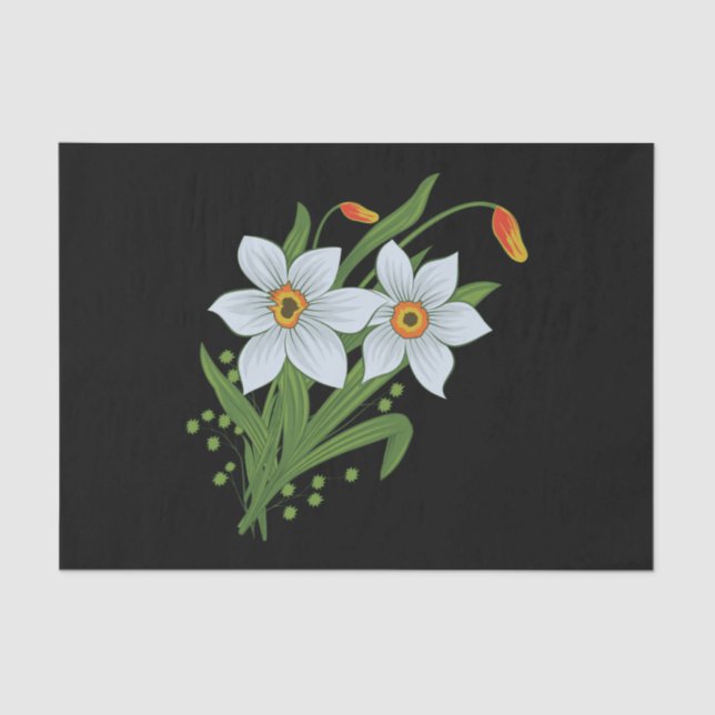 Papel De Seda Tulipas e Narcisos Flores Fundo Preto (Frente )
