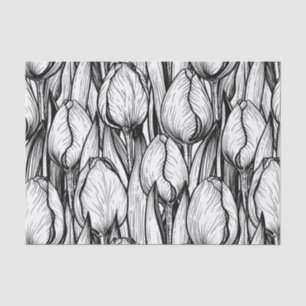 Papel De Seda Tulipas em preto e branco