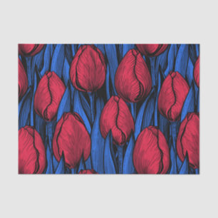 Papel De Seda Tulipas em vermelho e azul