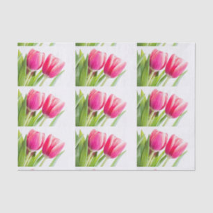 Papel De Seda Tulipas Rosa com Foto de Folhas Verdes