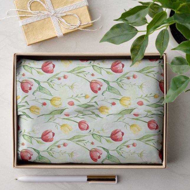Papel De Seda Tulipas Vermelhas Amarelas Aniversário (Presente)