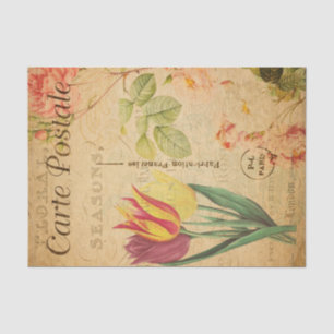 Papel De Seda Tulipas Vermelhos e Amarelas Vintage Flores