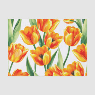 Papel De Seda Tulipas Vibrantes Padrão de Aquarela em Amarelo Br