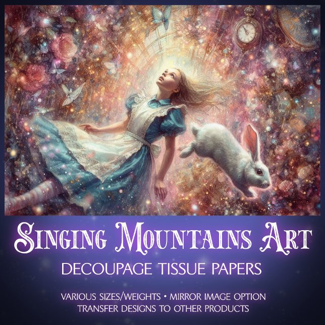 Papel De Seda Tumbling Through Time Alice Wonderland Decoupage (Criador carregado)