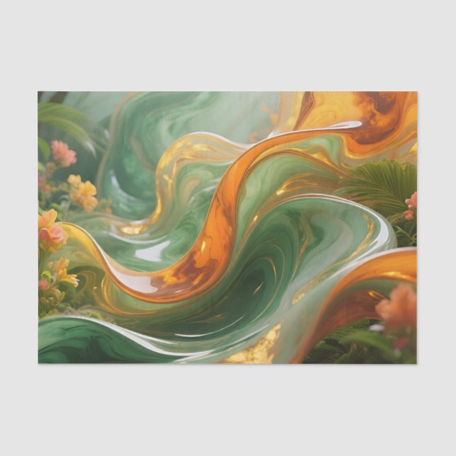 Papel De Seda Turbilhão de Âmbar Esmeralda Tropical (Frente )