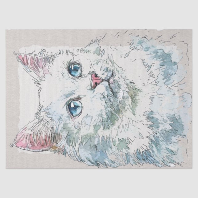 Papel De Seda Turco Van Cat Breed Watercolor Sketch (Frente )