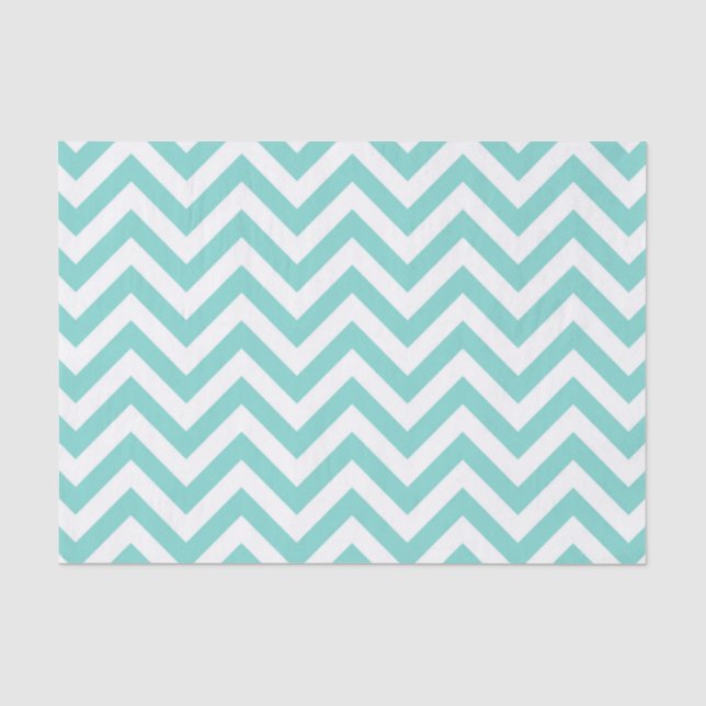 Papel De Seda Turquesa Água Branco Grande Padrão Chevron Zigue-Z (Frente )