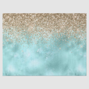 Papel De Seda Turquesa Aqua Dourado Glitter Sparkle    