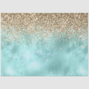 Papel De Seda Turquesa Aqua Dourado Glitter Sparkle
