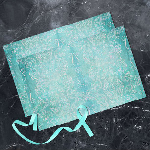 Papel De Seda Turquesa Clássico-Teal Barroco Elegante Distante