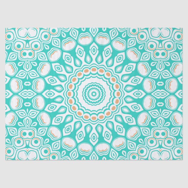 Papel De Seda Turquesa e Bege Padrão Mandala Oceano (Frente )