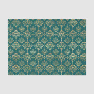 Papel De Seda Turquesa e Dourado Folha Vintage