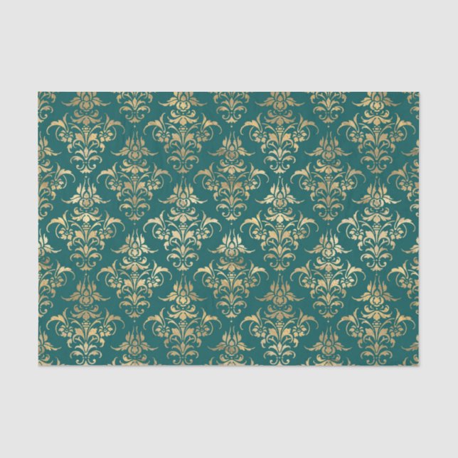 Papel De Seda Turquesa e Dourado Vintage (Frente )