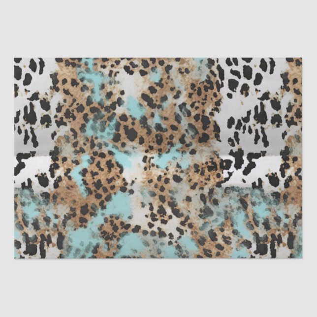 Papel De Seda Turquesa Leopardo Negro Dourado (Frente )