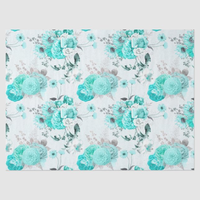 Papel De Seda Turquesa Série Floral Design 2 (Frente )