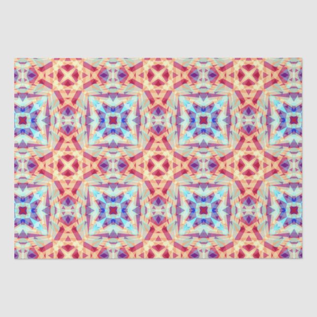 Papel De Seda Turquesa Vermelha Amarela Roxa Geométrica Marroqui (Frente )