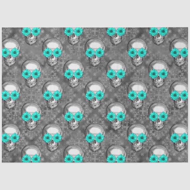 Papel De Seda Turquesas Skulls e Sunflower Series Design 9 (Frente )