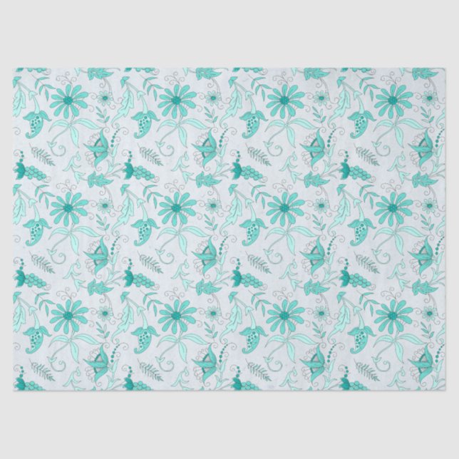 Papel De Seda Turquoise Floral Series Design 5 Tecido (Frente )