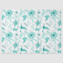 Papel De Seda Turquoise Floral Series Design 7 Tecido