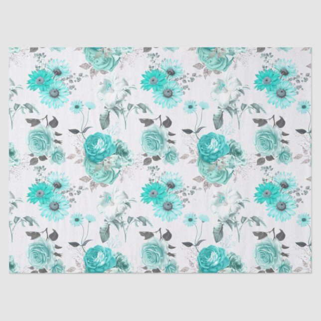 Papel De Seda Turquoise Floral Series Design 9 Tecido (Frente )