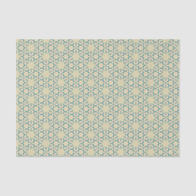 Papel De Seda Turquoise Pistachio Cream Western Modern Damask (Frente )