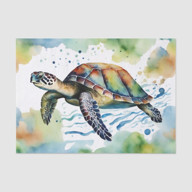 Papel De Seda Turtle Sea Abstrato Watercolor (Frente )