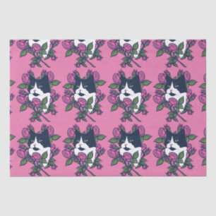 Papel De Seda Tuxedo Cat Peony Floral Art Tuxie Cats