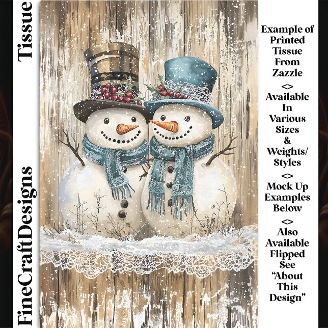 Papel De Seda Two Cute Country Christmas Snowmen DY9L Decoupage (Criador carregado)