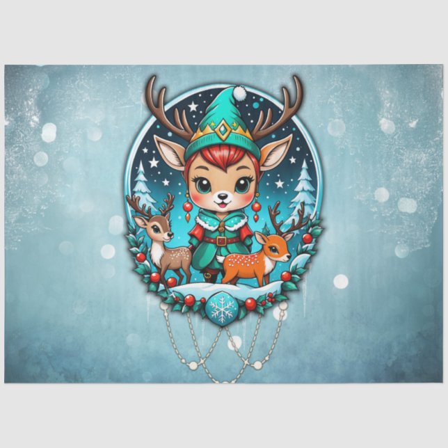 Papel De Seda Um belo estilo cartoon rener elf (Frente )