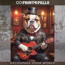 Papel De Seda Um buldogue steampunk tocando guitarra em um pub -